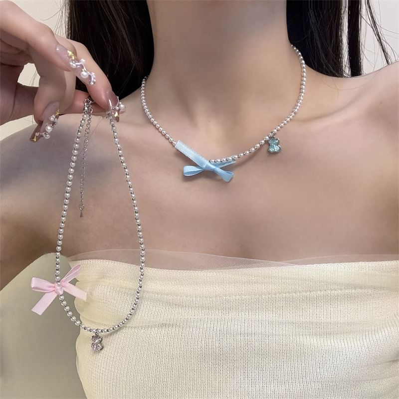 Choker Ribbon Faux Pearl Resin