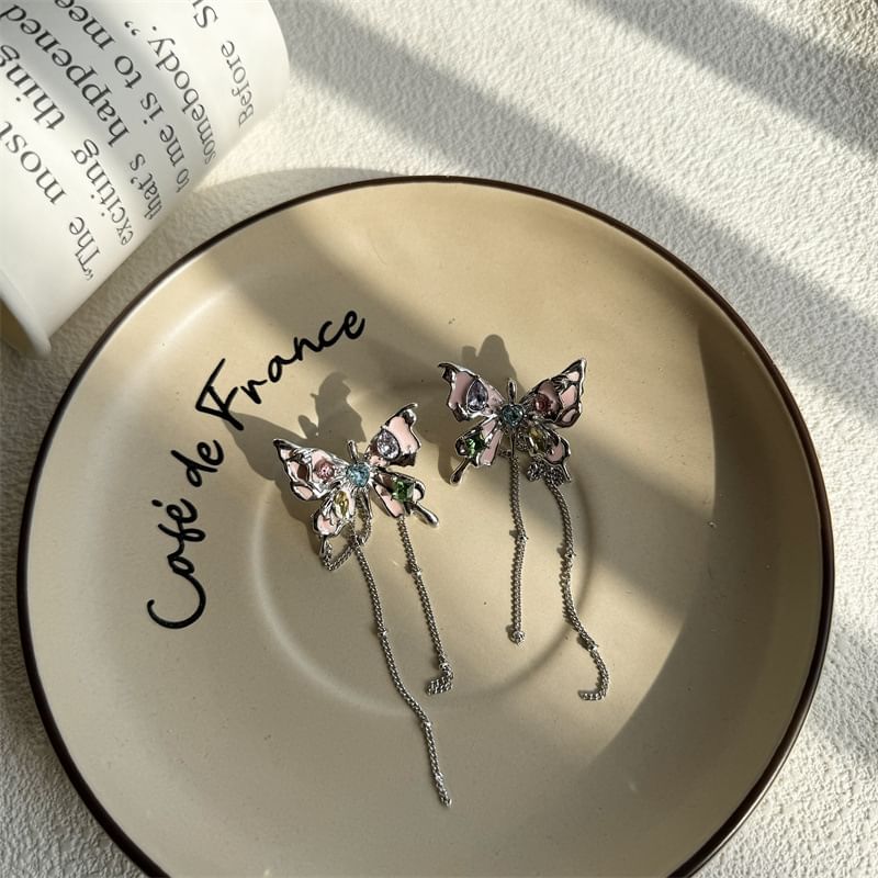 / Threader Choker Alloy Leather Butterfly Earring Faux