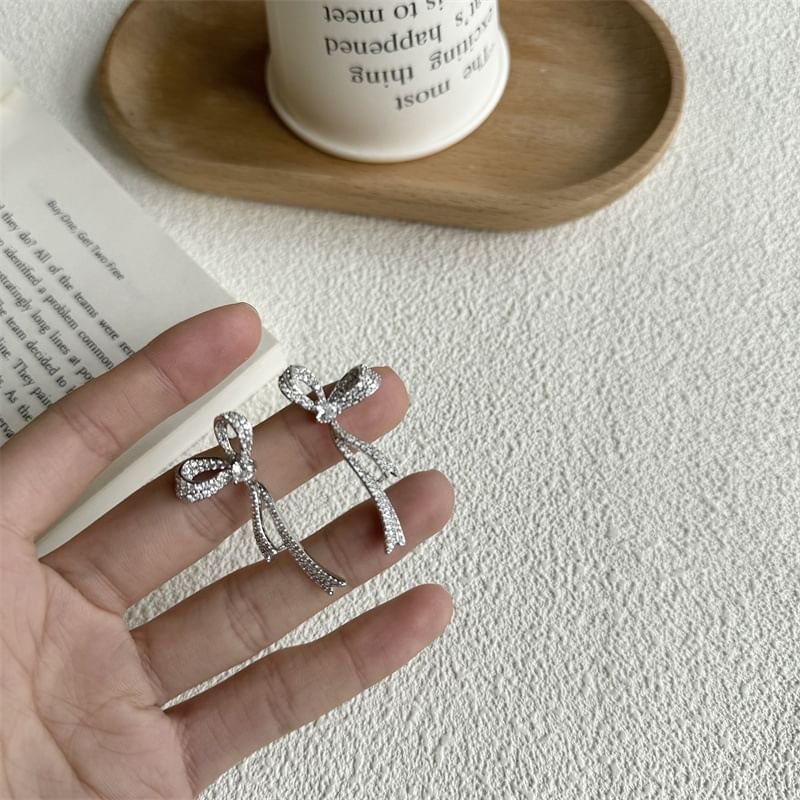 Rhinestone Bow Dangle Alloy Earring