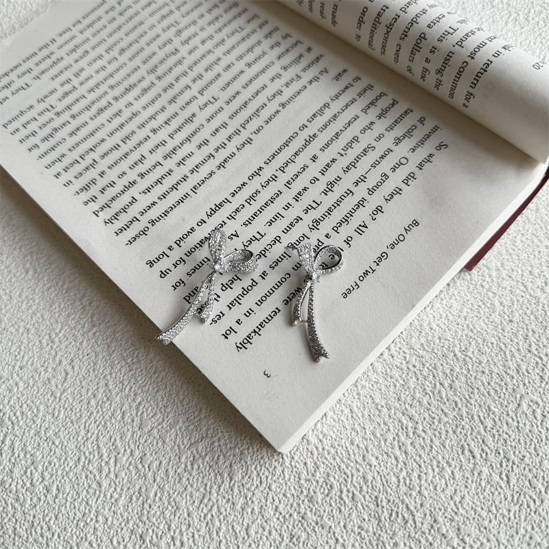 Rhinestone Bow Dangle Alloy Earring