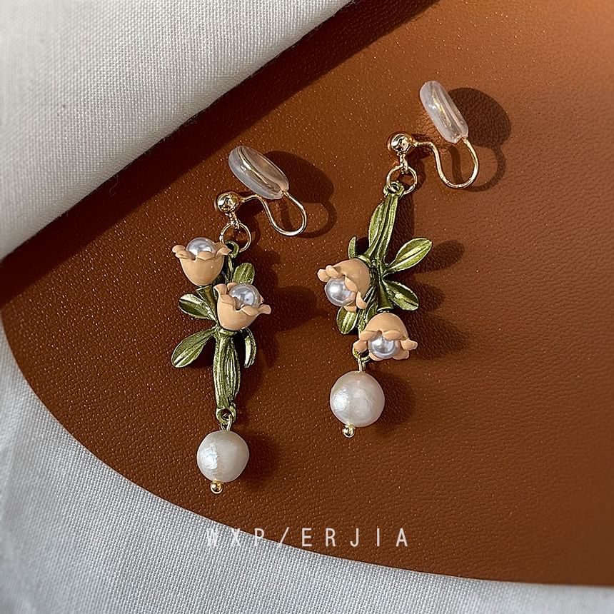 Freshwater Pearl Earring Floral Alloy Dangle