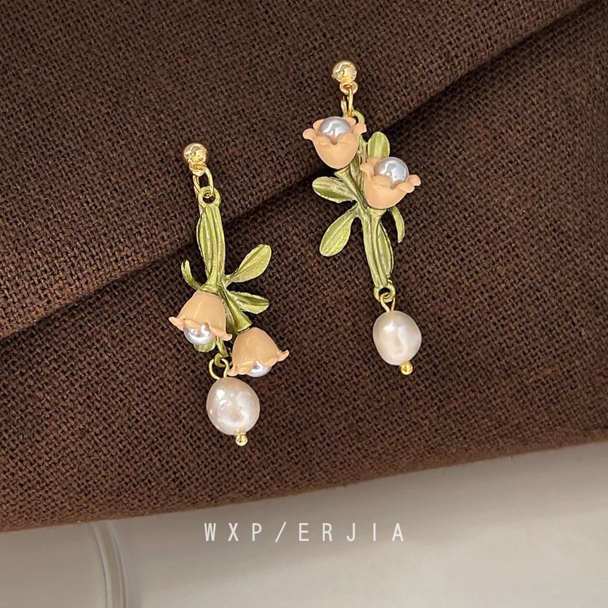 Freshwater Pearl Earring Floral Alloy Dangle
