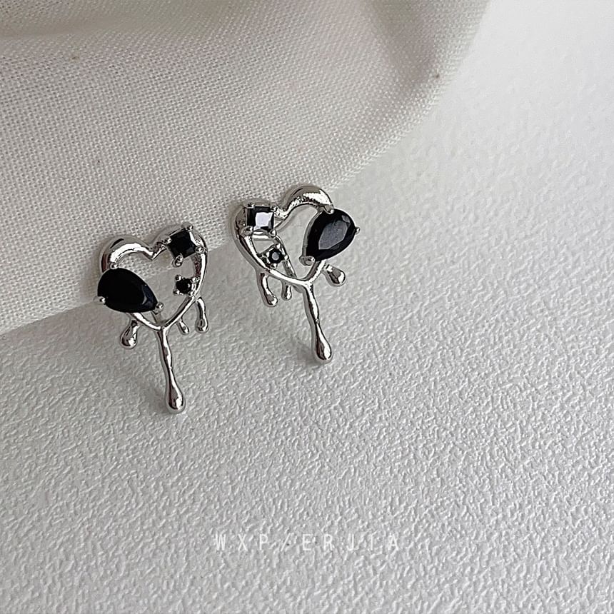 Melting Heart Earring Alloy Rhinestone Stud