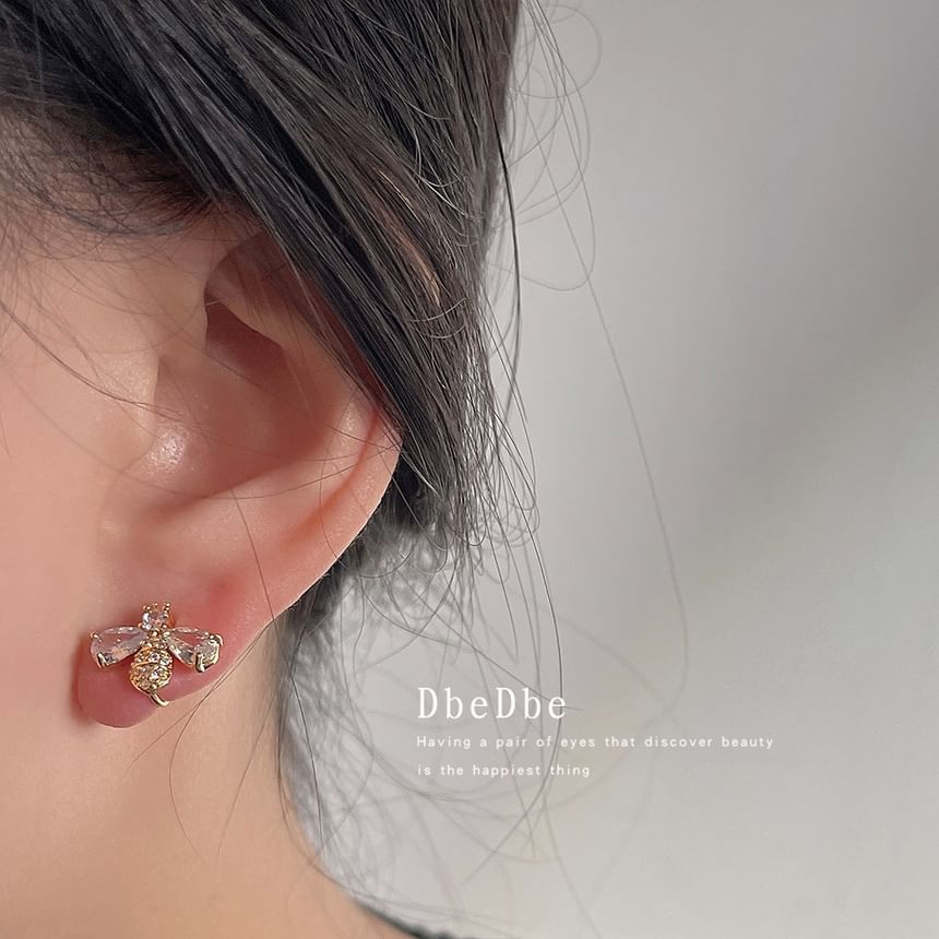 Bee Stud Earring Rhinestone Alloy