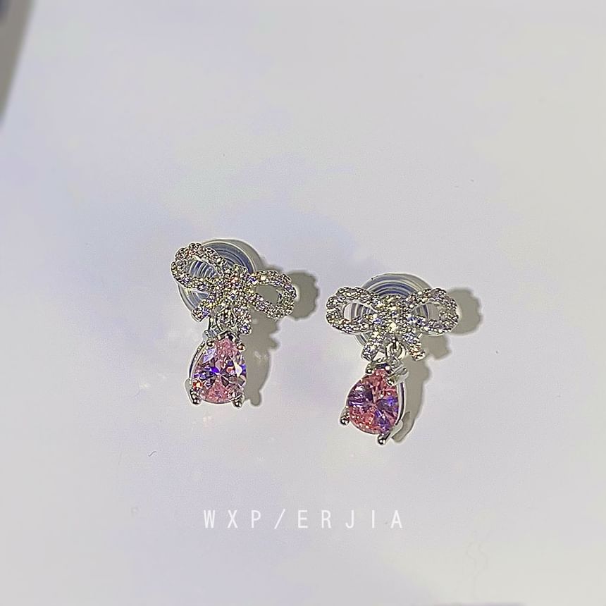Rhinestone Alloy Earring Drop Bow
