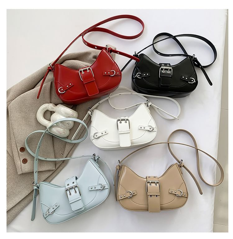 Buckled Crossbody Leather Faux Bag