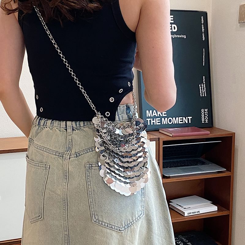 Strap Crossbody Chain Sequin Bag