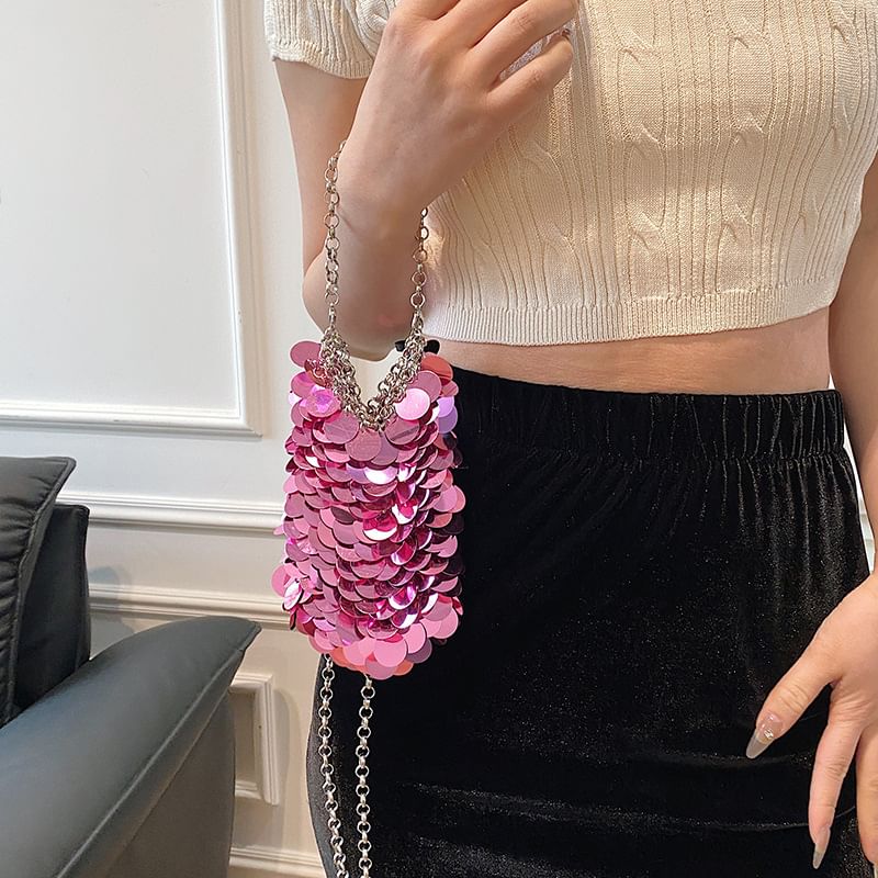 Strap Crossbody Chain Sequin Bag