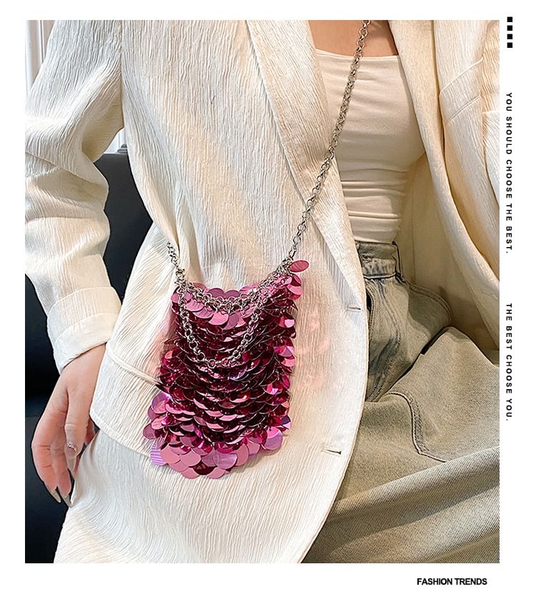 Strap Crossbody Chain Sequin Bag