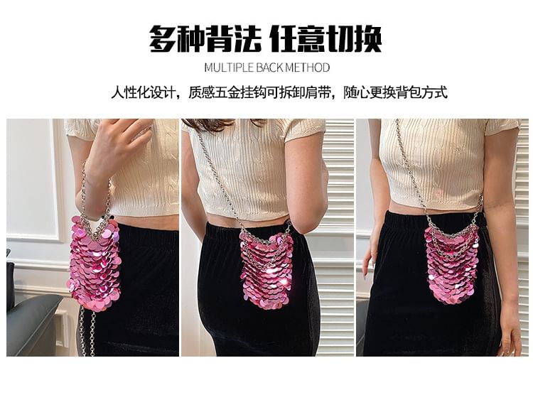 Strap Crossbody Chain Sequin Bag