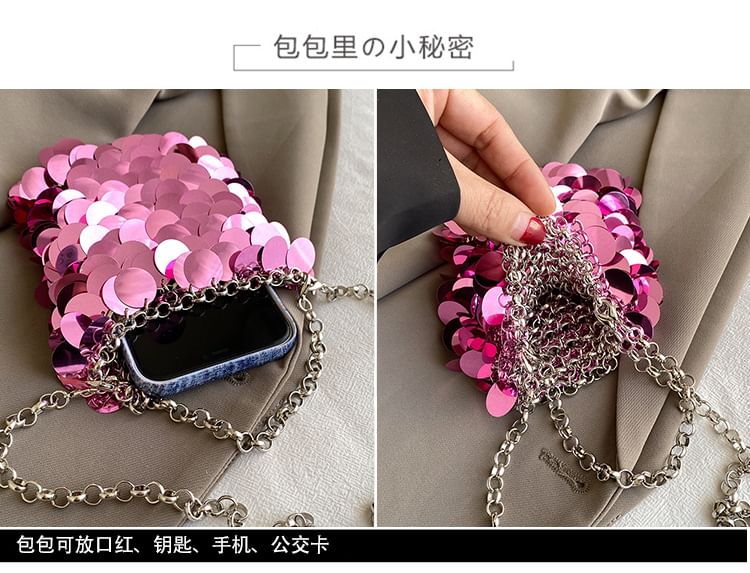 Strap Crossbody Chain Sequin Bag