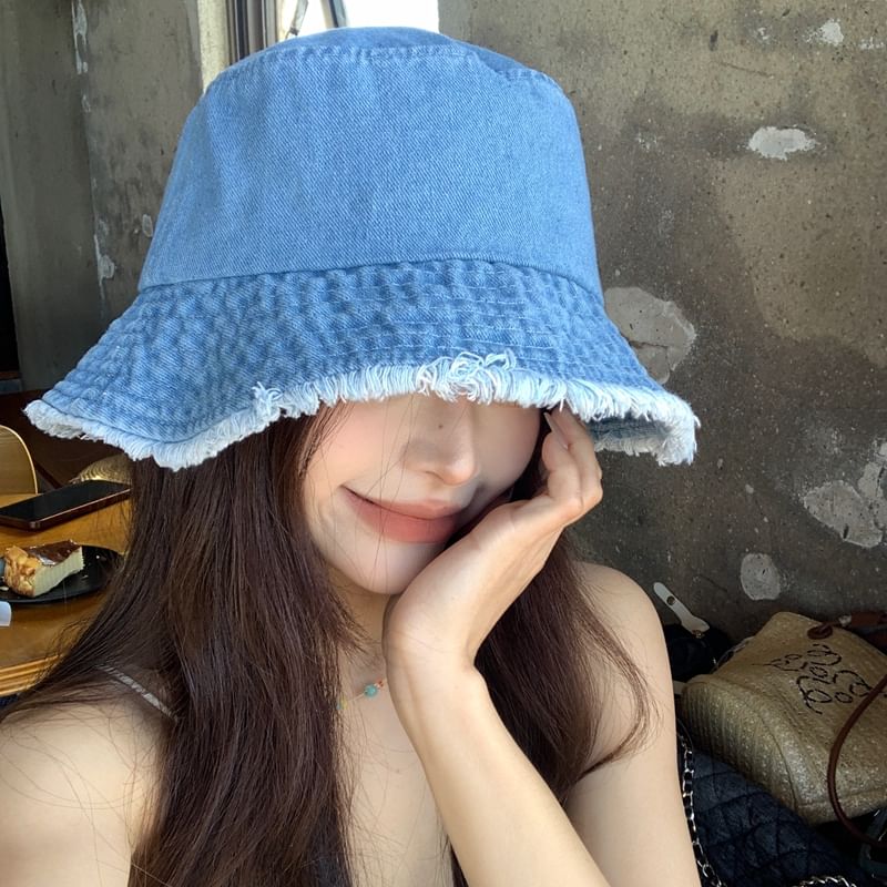 Denim Fringed Hat Bucket