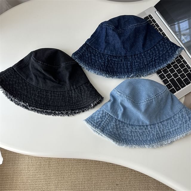 Denim Fringed Hat Bucket