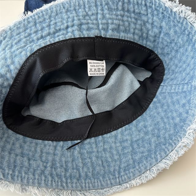 Denim Fringed Hat Bucket