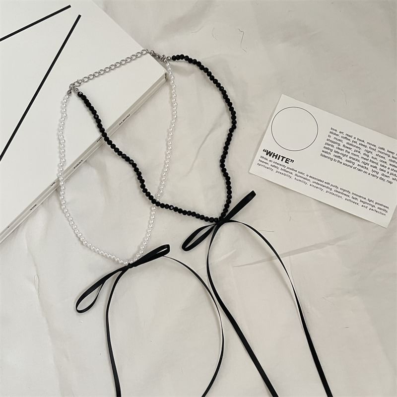 Faux Necklace Pearl Bow