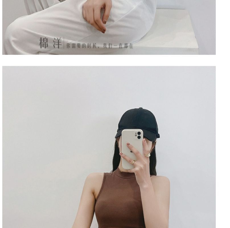 Crop Plain Top Tank Mock Neck