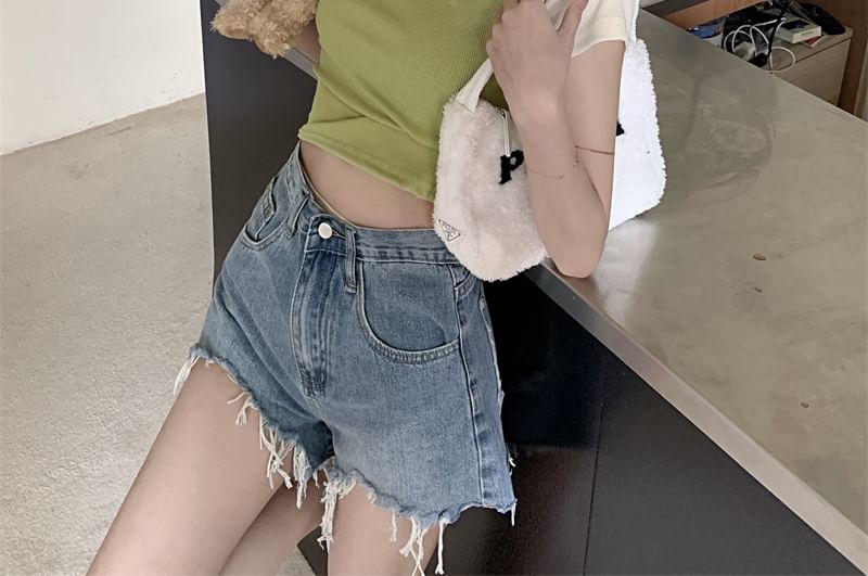 T-Shirt Crew Letter Short-Sleeve Neck Cropped Embroidered