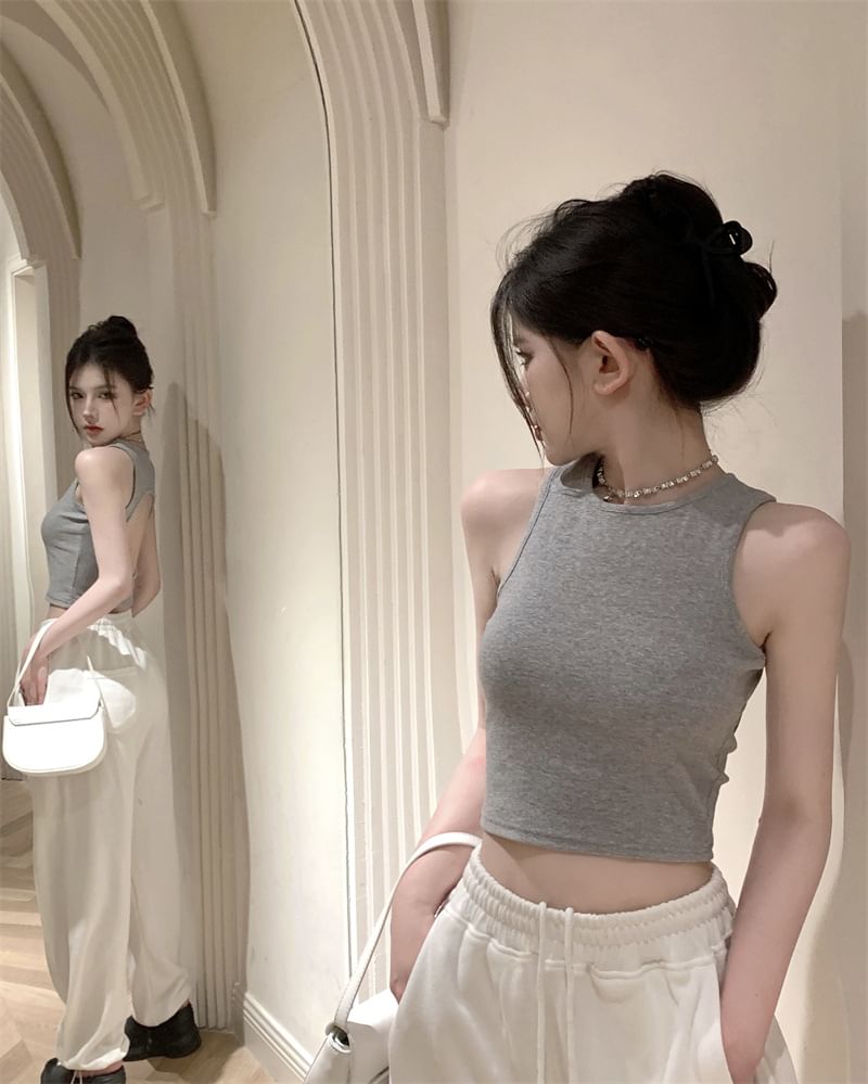 Top Crop Open Tank Back Plain