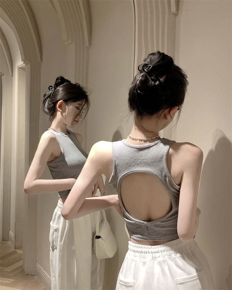 Top Crop Open Tank Back Plain