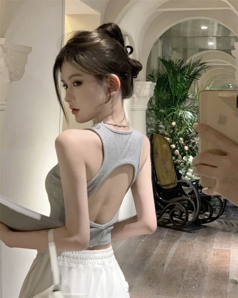 Top Crop Open Tank Back Plain