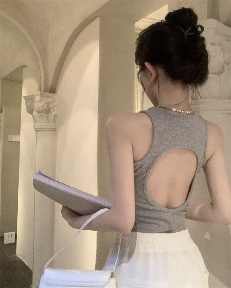 Top Crop Open Tank Back Plain