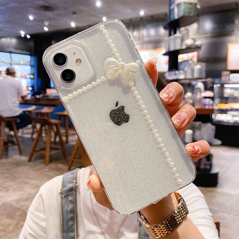 Faux Phone Case Pearl Bow
