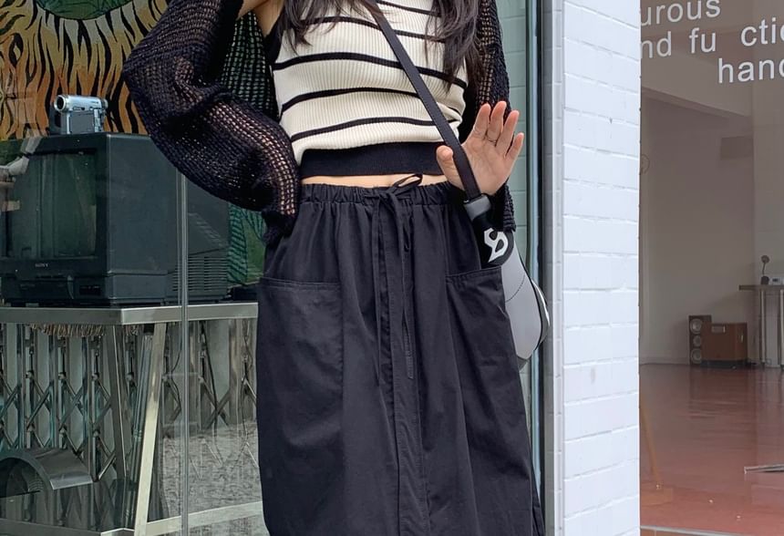 Front-Slit Maxi A-Line Skirt with High Rise