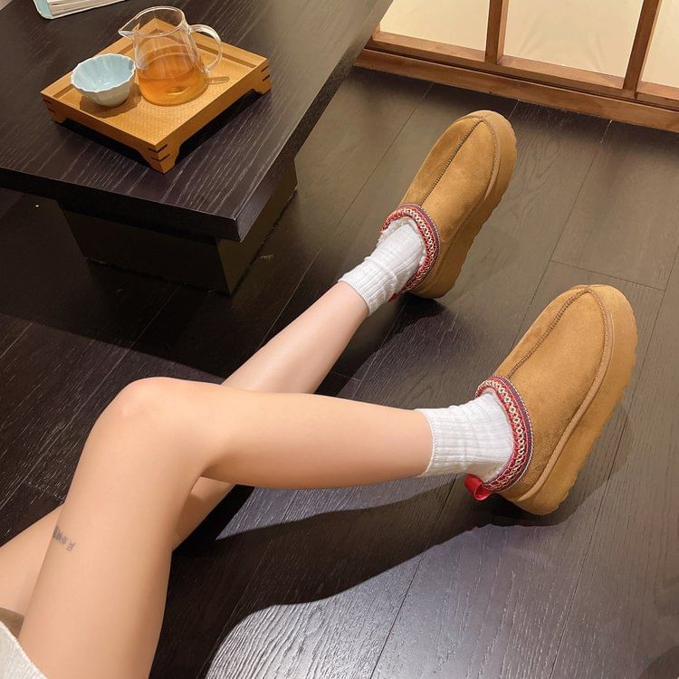 Trim Platform Boots Embroidered Ankle Snow