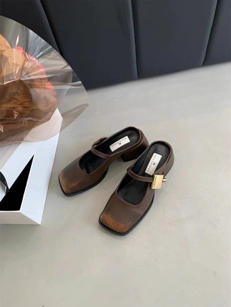 Mules Heel Toe Square Chunky