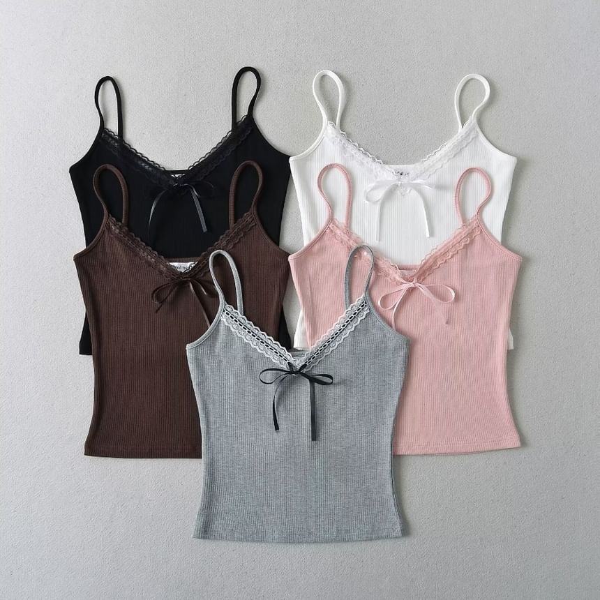 Bow Lace-Trim Cami Top