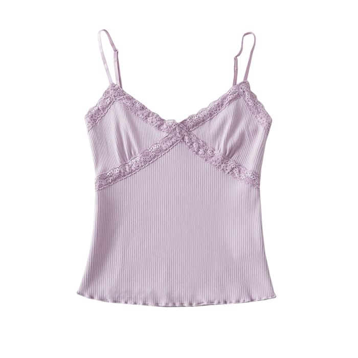 Cropped Lace-Trim V-Neck Cami