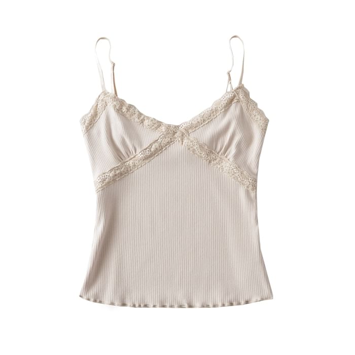 Cropped Lace-Trim V-Neck Cami