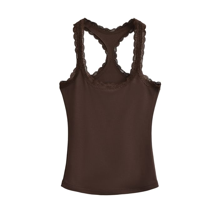 Scoop-Neck Lace-Trim Racerback Crop Tank