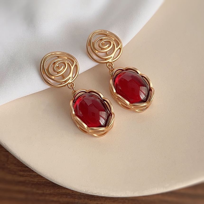 Gemstone Faux Earring Alloy Drop