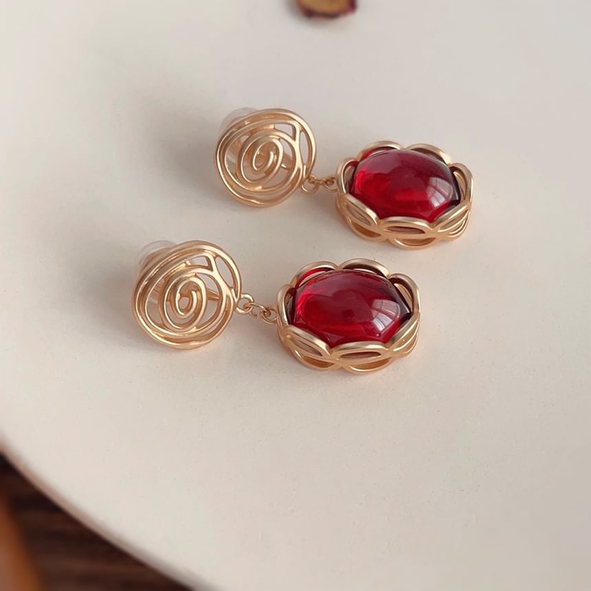 Gemstone Faux Earring Alloy Drop