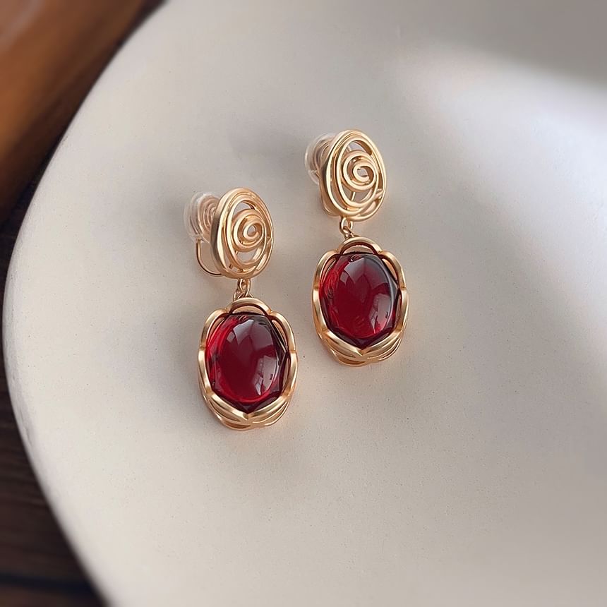 Gemstone Faux Earring Alloy Drop