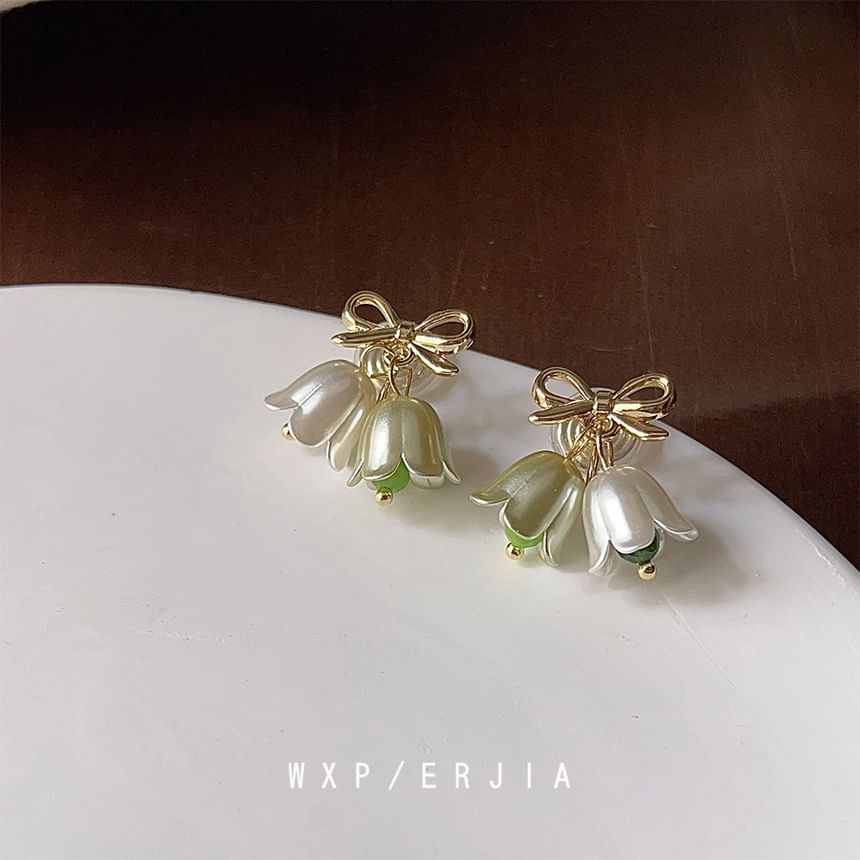 Earring Drop Bow Alloy Floral