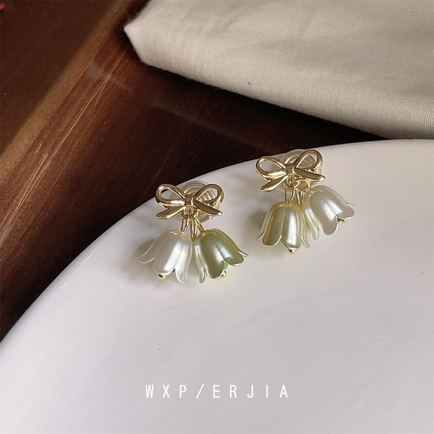 Earring Drop Bow Alloy Floral