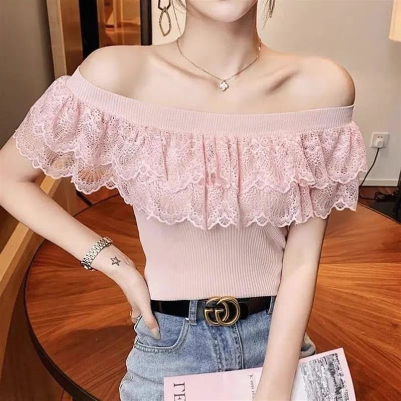 Top Knit Lace Off-Shoulder