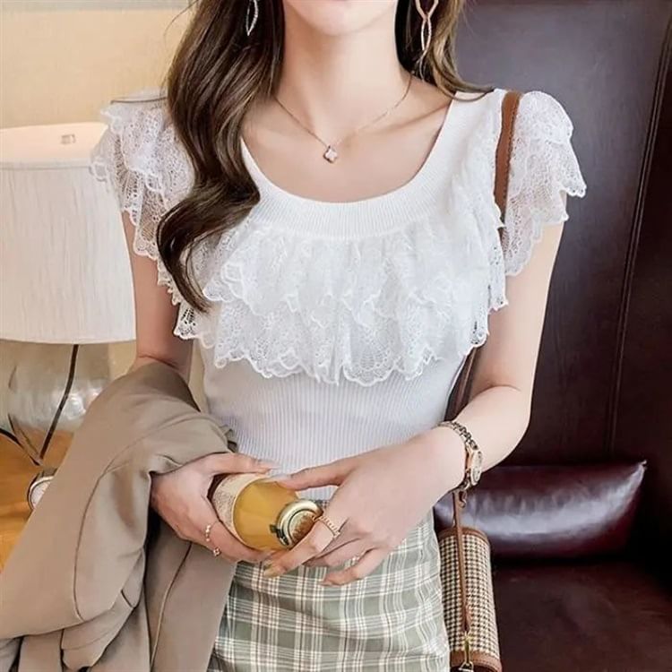 Top Knit Lace Off-Shoulder