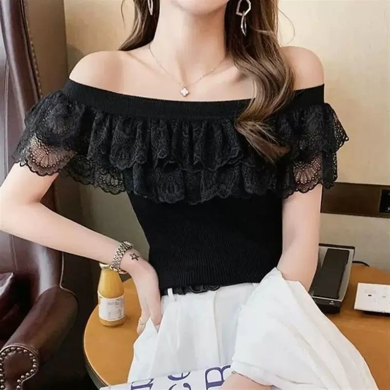 Top Knit Lace Off-Shoulder