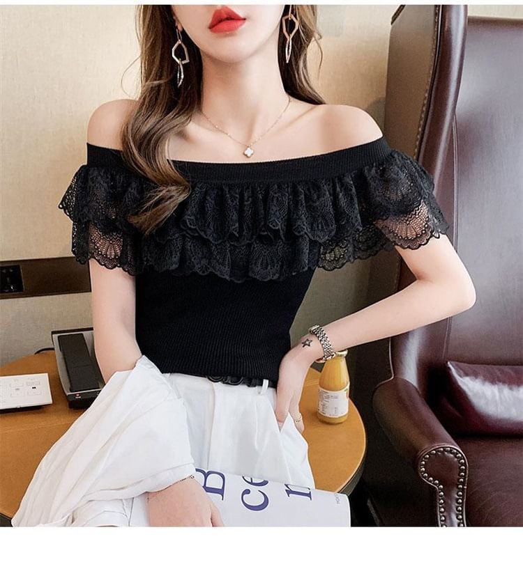 Top Knit Lace Off-Shoulder