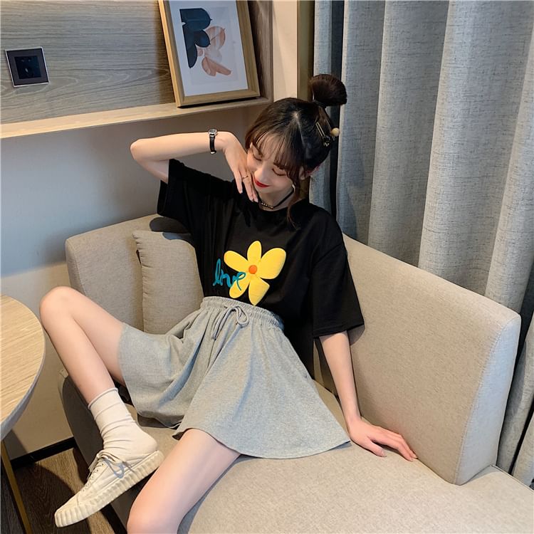 Waist Plain Shorts Drawstring