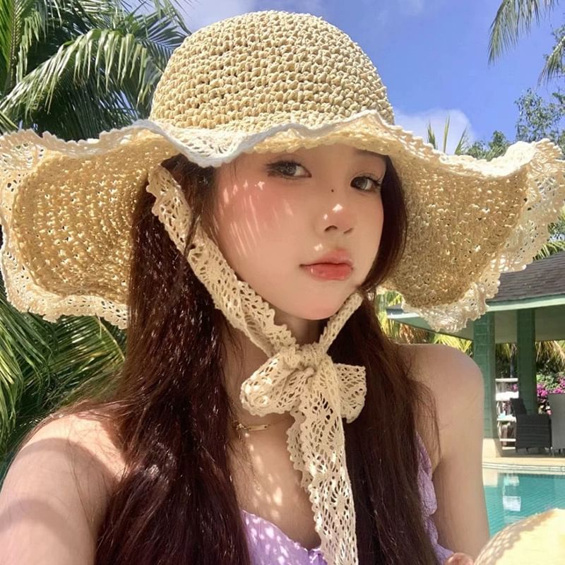 Sun Trim Lace Straw Hat