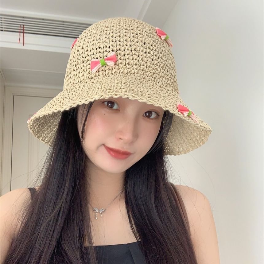 Straw Hat Bucket Bow