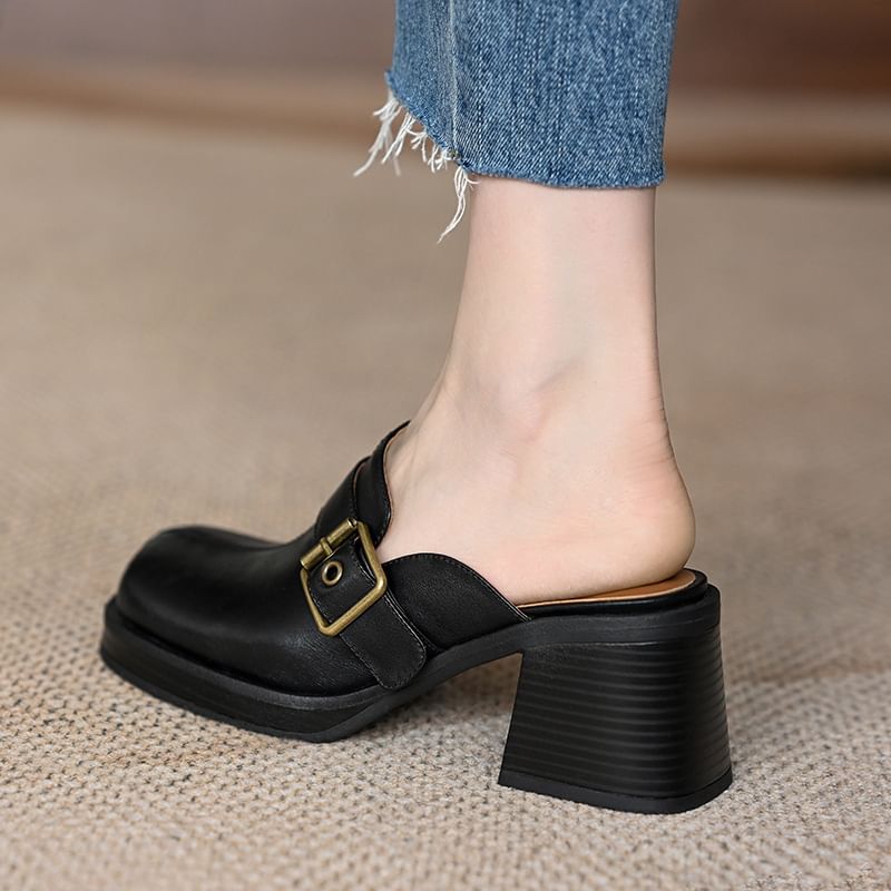 Buckled Mules Heel Block