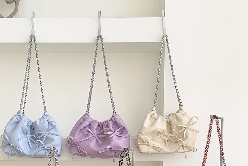 Faux Chain Leather Strap Bag Shoulder Bow