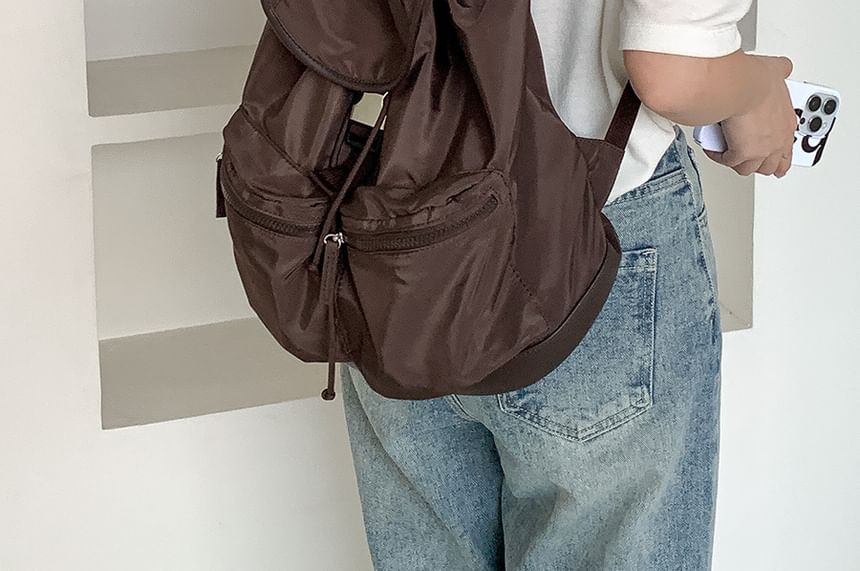 Plain Buckled Backpack Nylon