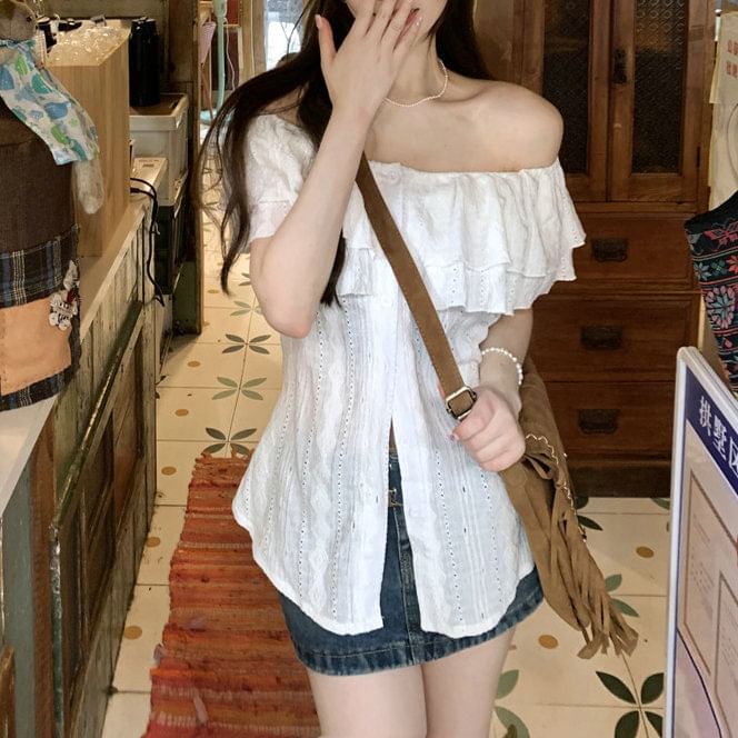 Off Ruffle Short-Sleeve Blouse Plain Shoulder