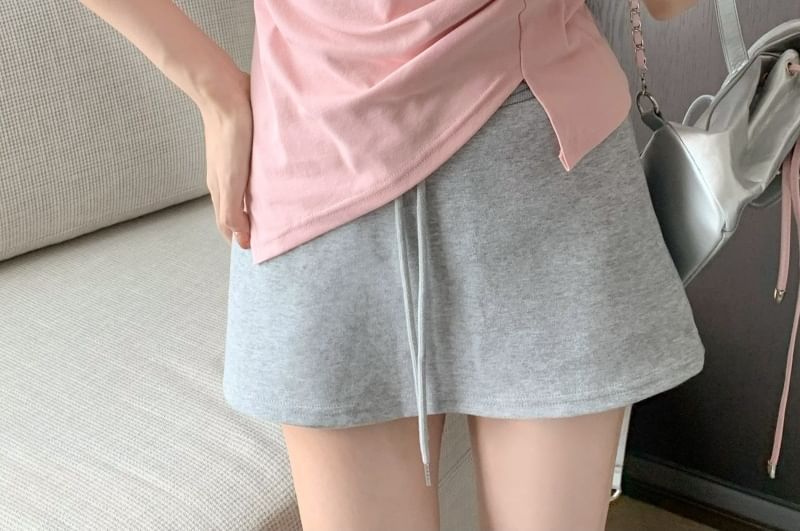 Asymmetrical V-Neck Plain Short-Sleeve T-Shirt Ruched